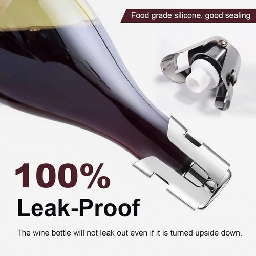 3Pack Leak-Proof Champagne Bottle Stoppers, Stainless Steel Reusable Wine Stoppers, Vacuum Sealer for Fresh Sparkling Wine