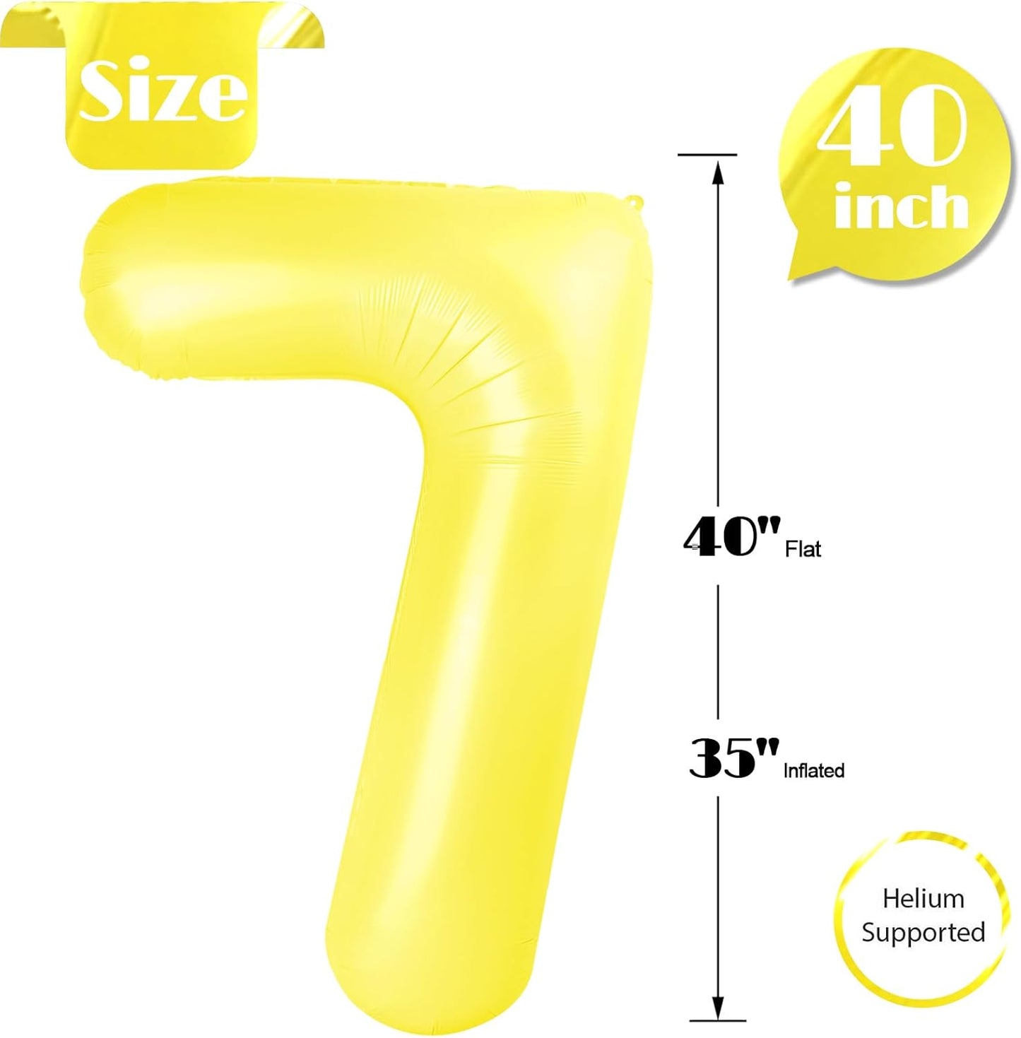 Yellow Number 7 Balloon - 40 Inch Giant Foil Balloon for 7th Birthday Party Decorations