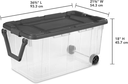 Stacker Tote 160 Quart - Extra Large Durable Clear Bin with Latch Lid & Pull Handle | 2 Count