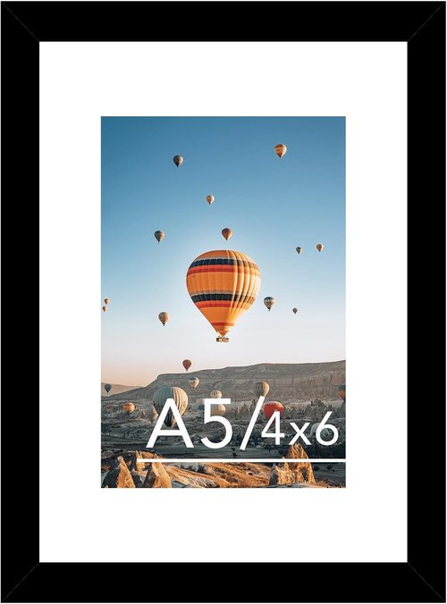 JCJMY A5 Picture Frame - Black Wall Hanging & Tabletop Display | Fits 4x6 Photo with Mat or 5.8x8.3 Without