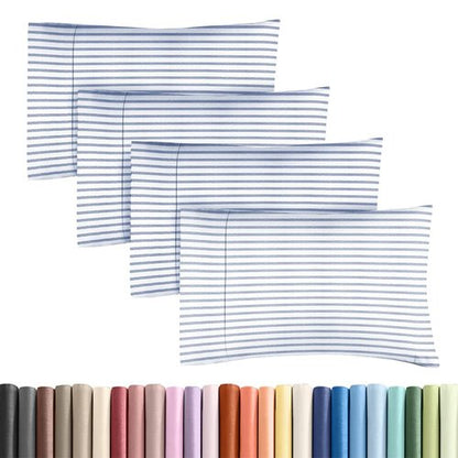 King Standard Pillow Cases Set of 4 - Soft Hotel Quality Pillowcase Covers - Comfy Bedding for Women, Men, Kids & Teens - Machine Washable Pillow Protectors - 4 Piece Set - King Standard Blue Stripes