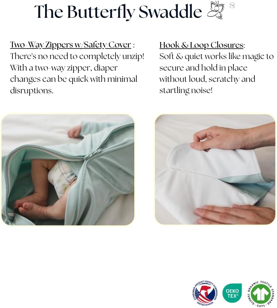 Butterfly Swaddle - Organic Newborn Baby Sleep Sack & Wrap Blanket | Calming Sage Accessory for Preemies (4-7 lbs)