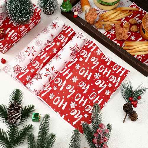 Fumete 80 Pcs Christmas Wax Paper Sheets for Food Snowflake Hoho Wax Paper Wrapping Bulk Deli Parchment Baking Paper Sandwich Candy Cookies Waterproof Wrappers Oilproof Basket Liners