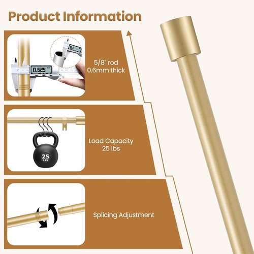Gold Curtain Rod | Adjustable 28-48 Inch with 2 Brackets | Easy Installation for Living Room & Bedroom