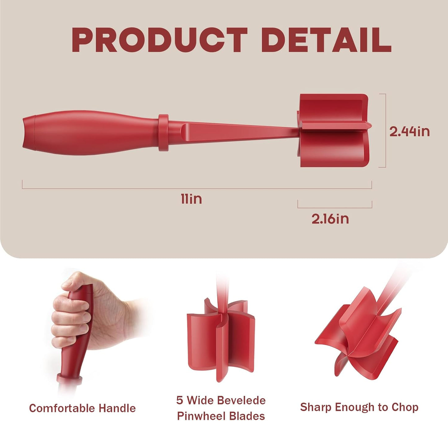 Upgrade Meat Chopper by [Brand Name] - Premium Heat Resistant Hamburger Smasher | Non-Stick Grinder in Red