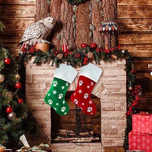 Large Christmas Stockings Set 2pcs Dog Paw & Snowflake Pattern Holiday Decor