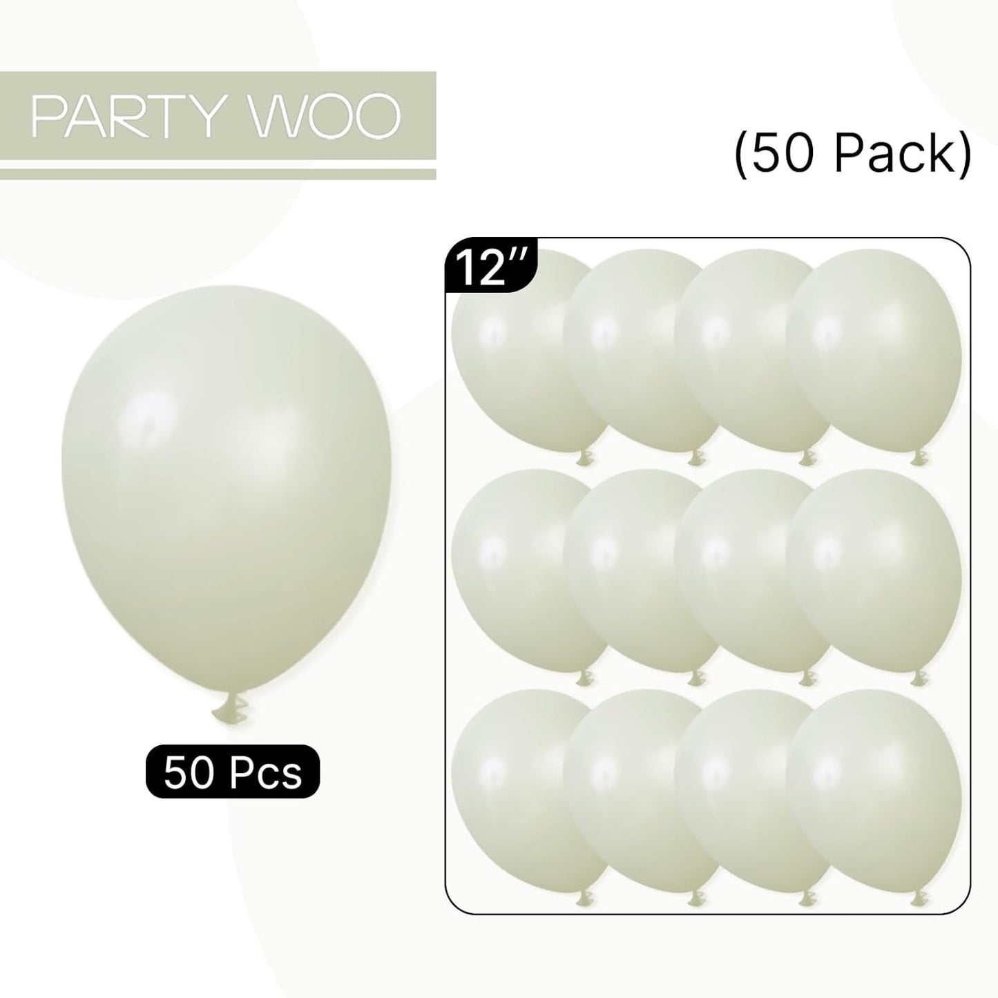 PartyWoo Sage Green Balloons - 50 Pack 12-Inch Boho Dusty Olive Latex Balloons for Events & Celebrations