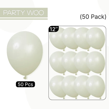 PartyWoo Sage Green Balloons - 50 Pack 12-Inch Boho Dusty Olive Latex Balloons for Events & Celebrations