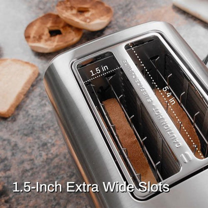 Brushed Stainless Steel 2-Slice Toaster - Extra Wide Slots for Bagels & Waffles | 7 Shade Settings