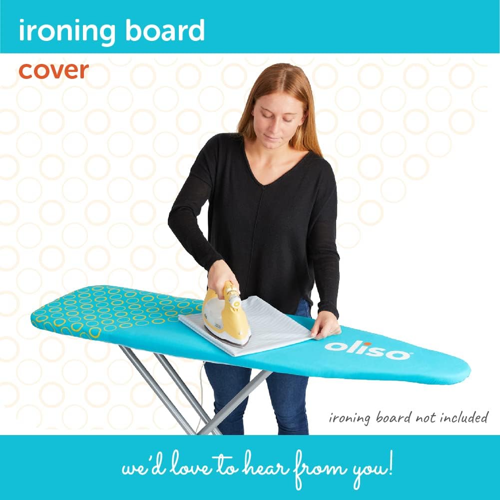 Oliso Ironing Board Cover - 100% Cotton with Professional Felt Pad | Fits 54" x 15" Boards - Turquoise