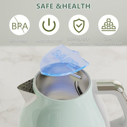 Evoloop Electric Tea Kettle, 1500W /1.0L Hot Water Boiler Heater Pot, Retro Small Electric Kettle, 100% Stainless Steel BPA Free Electric Teapot, Auto Shut-Off & Boil-Dry Protection