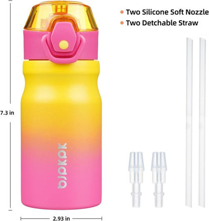 BJPKPK Insulated Water Bottle - 14oz Stainless Steel Flask with Straw & Leak-Proof Lid | Rainbow