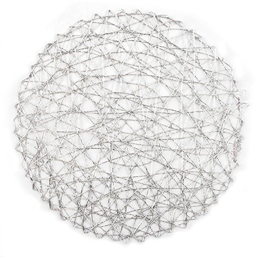 15-Inch Silver Woven Paper Round Placemats Set of 6 - Elegant Table Decor