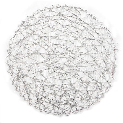 15-Inch Silver Woven Paper Round Placemats Set of 6 - Elegant Table Decor