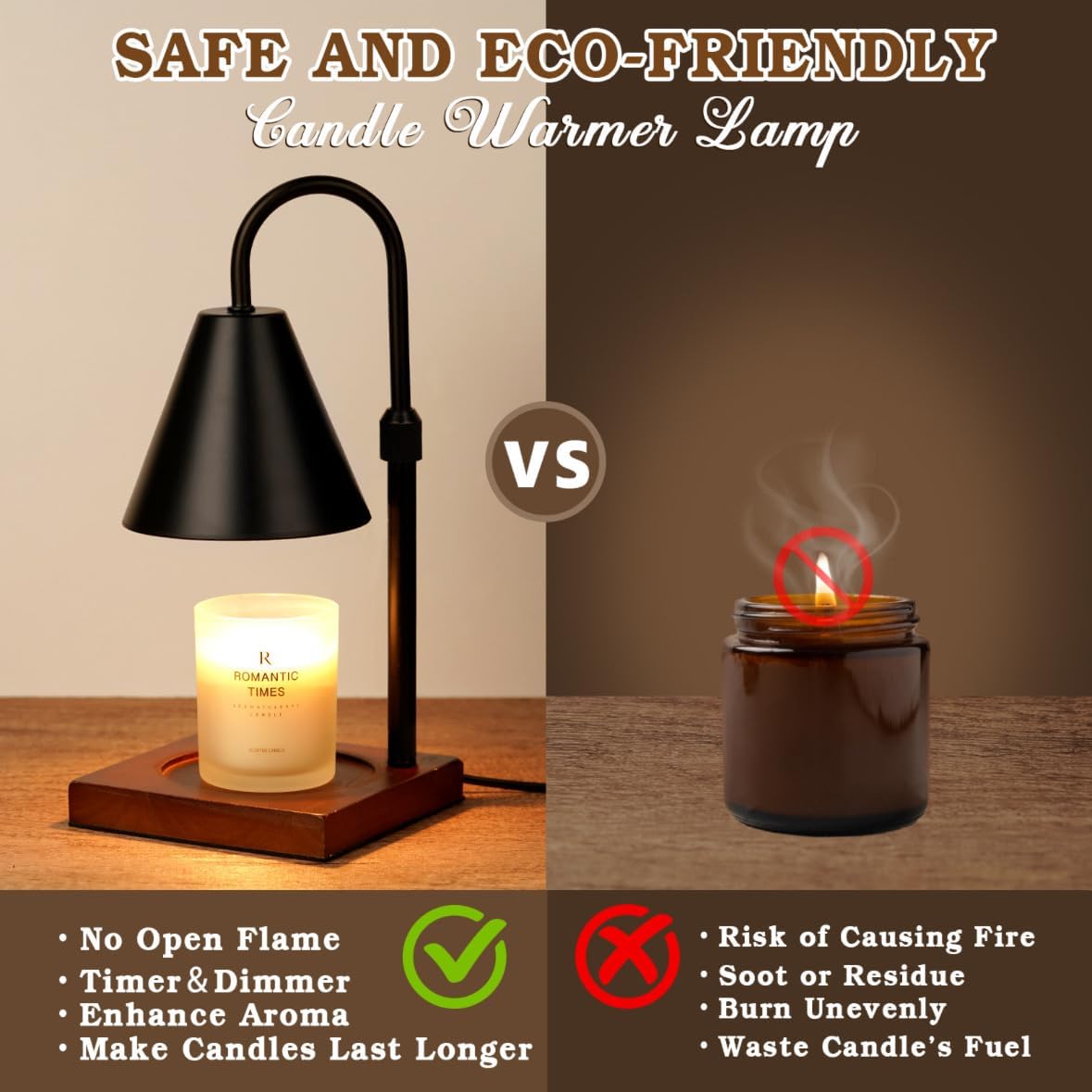Skiennix Candle Warmer Lamp - Dimmable & Timer Feature | Adjustable Black Design for Cozy Home Decor