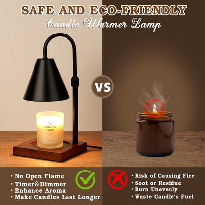 Skiennix Candle Warmer Lamp - Dimmable & Timer Feature | Adjustable Black Design for Cozy Home Decor