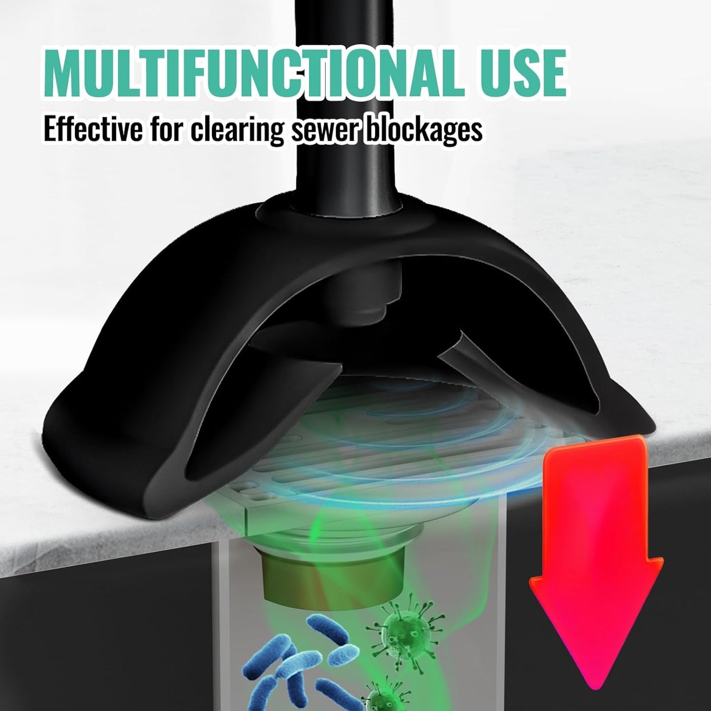 Regine Switzerland 3-in-1 Toilet Brush and Plunger Set - Extra Long Handle with Crevice Cleaner | Black