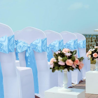 Babenest Satin Chair Sashes - Upgraded 30 Pcs Ribbons & Bows for Weddings & Events | Baby Blue