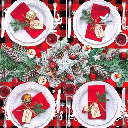 Christmas Placemats Set of 6 Red and Black Plaid Plastic Table Mats - Holiday Table Decor
