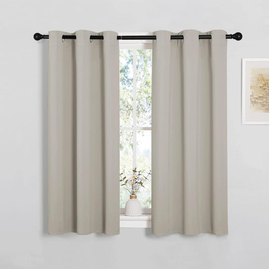 NICETOWN Room Darkening Short Curtain Panels - Thermal Insulated Grommet Drapes (Natural, 2 Panels, W34 x L45)