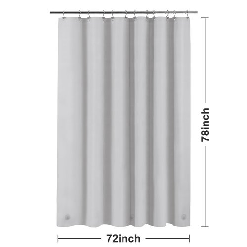 Barossa Design Gray Silver Long Shower Curtain Liner 78" Height - 3 Magnets & Waterproof Lightweight PEVA Shower Liner for Bath Tub, PVC Free, Metal Grommets, Silver Gray, 72x78