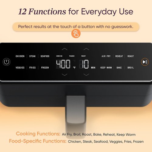 Cosori Air Fryer 6.8-Qt - 12 One-Touch Functions & Dual Heating Elements | Dishwasher-Safe, Gray