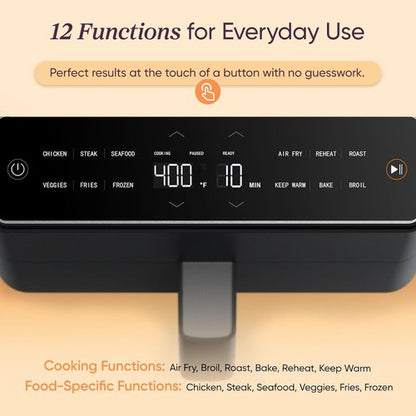 Cosori Air Fryer 6.8-Qt - 12 One-Touch Functions & Dual Heating Elements | Dishwasher-Safe, Gray