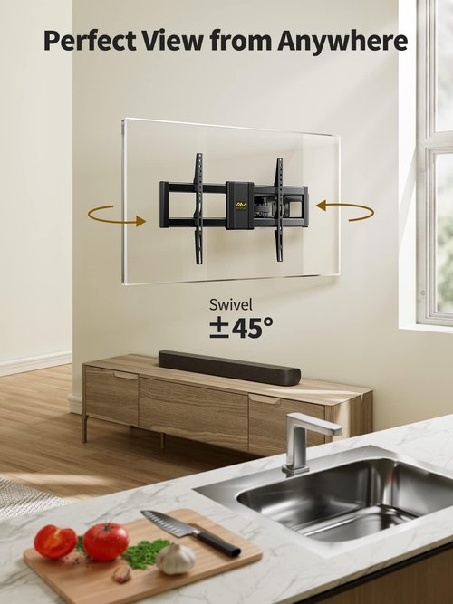 AM alphamount Full Motion TV Wall Mount for Most 37-75 Inch TVs up to 100 lbs, Swivel TV Mount with Dual Articulating Arms, Wall Mount TV Bracket Max VESA 600x400mm, Fits 16″ Wood Studs, APLF6