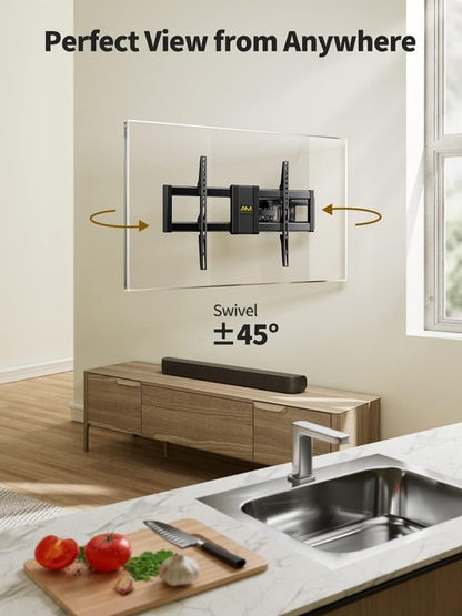 AM alphamount Full Motion TV Wall Mount for Most 37-75 Inch TVs up to 100 lbs, Swivel TV Mount with Dual Articulating Arms, Wall Mount TV Bracket Max VESA 600x400mm, Fits 16″ Wood Studs, APLF6
