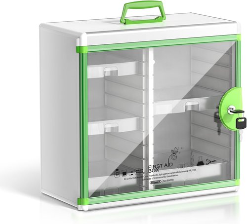 Glosen Medicine Cabinet - Locking Wall-Mounted Storage | Green 13.6 x 13.4 x 6.5 Inch, Large Capacity