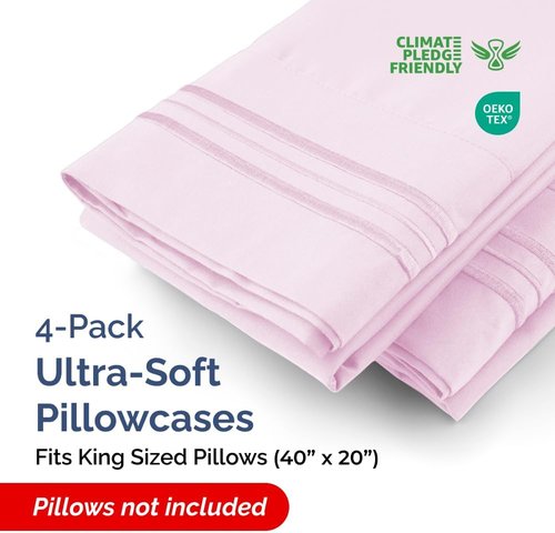 King Pillow Cases by [Brand Name] - Ultra Soft Hotel Quality Covers | Comfy, Cozy & Wrinkle-Free | 4-Piece Set in Light Pink