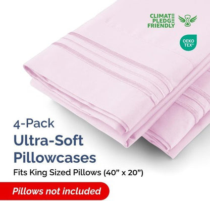 King Pillow Cases by [Brand Name] - Ultra Soft Hotel Quality Covers | Comfy, Cozy & Wrinkle-Free | 4-Piece Set in Light Pink