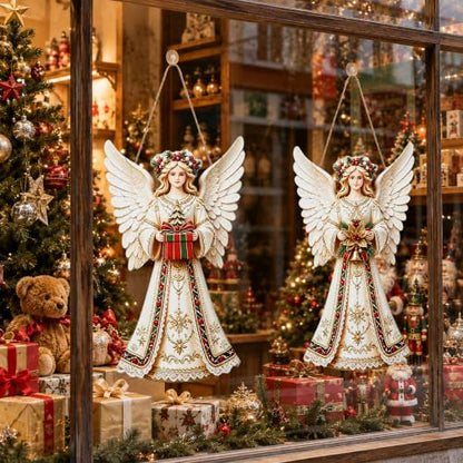 2Pcs Christmas Wooden Angel Door Sign - Foldable Holiday Hanging Decor - Angel Variation