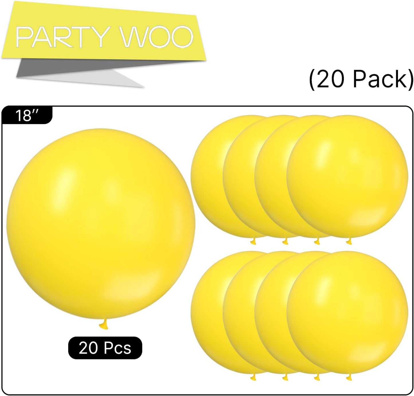 PartyWoo Yellow Balloons - 20pcs 18 Inch Latex Helium Balloons for Birthday & Baby Shower Decor