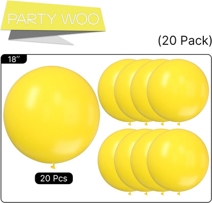 PartyWoo Yellow Balloons - 20pcs 18 Inch Latex Helium Balloons for Birthday & Baby Shower Decor