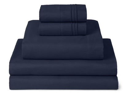 Mellanni Split King Sheets Set - 5 PC Iconic Collection Bedding - Hotel Luxury, Extra Soft, Cooling Bed Sheets - Wrinkle, Fade, Stain Resistant (Split King, Navy Blue)