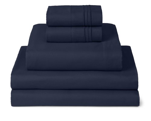 Mellanni Split King Sheets Set - 5 PC Iconic Collection Bedding - Hotel Luxury, Extra Soft, Cooling Bed Sheets - Wrinkle, Fade, Stain Resistant (Split King, Navy Blue)