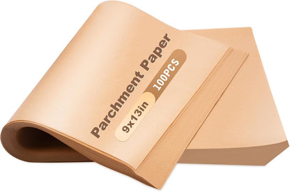 Unbleached Parchment Paper - 100 PCS Nonstick Baking Sheets | 23cm x 33cm, High Temp & Oil Resistant
