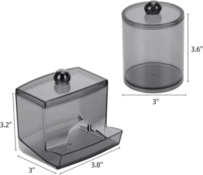 Tbestmax Qtip Holder - 10 oz Cotton Swab Dispenser & 12 oz Cotton Ball Organizer | 2 Pack Black