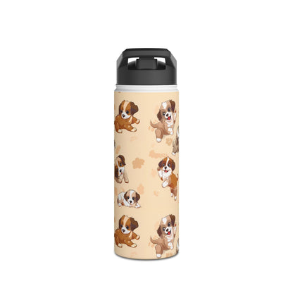 Insulated Water Bottle Thermos, 18oz, Cute Puppy Dogs - Double Walled Stainless Steel, Keeps Drinks Hot or Cold