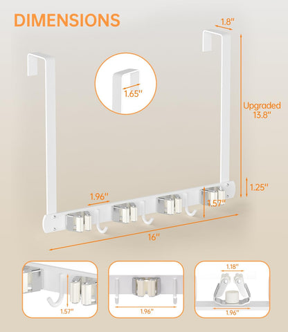 Skiennix Broom Holder - Wall-Mounted 304 Stainless Steel Organizer with Hooks | Over The Door, White