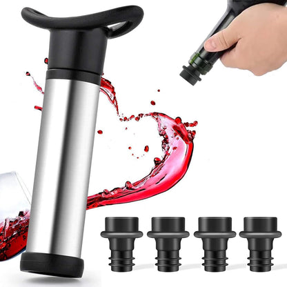 Wine Pump with 4 Vacuum Wine Stoppers Silicone Wine Bottle Stoppers, Leak proof,Keep Fresh, Healthy Material, Easy to use, Suitable for Most Wine Bottles (Wine Pump + 4 stoppers)