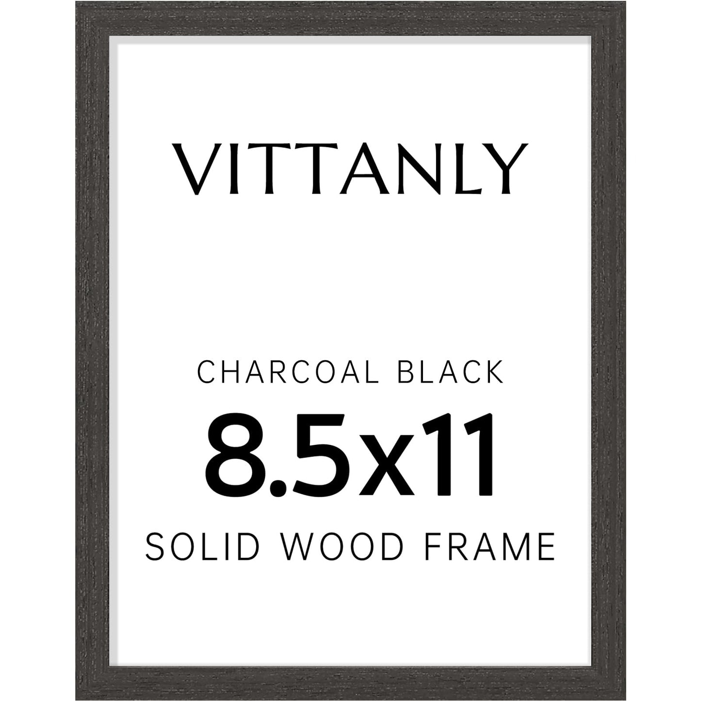 Vittanly 8.5x11 Picture Frame, Solid Wood Frame with Plexiglass, Includes 6x8 Mat, Wall Hanging or Tabletop for Photos, Home Decor, Charcoal Black, 1 Pack