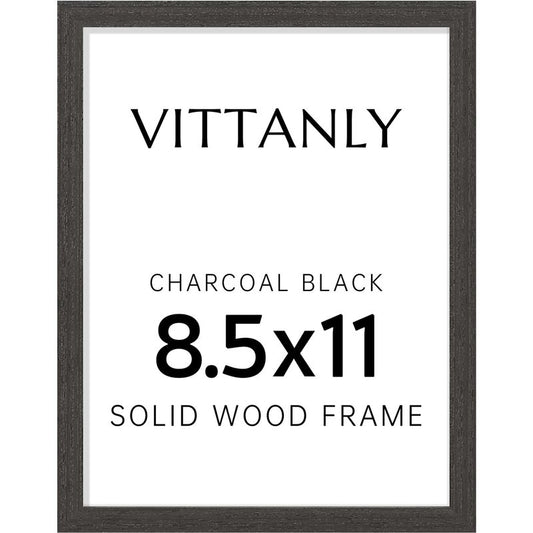 Vittanly 8.5x11 Picture Frame, Solid Wood Frame with Plexiglass, Includes 6x8 Mat, Wall Hanging or Tabletop for Photos, Home Decor, Charcoal Black, 1 Pack
