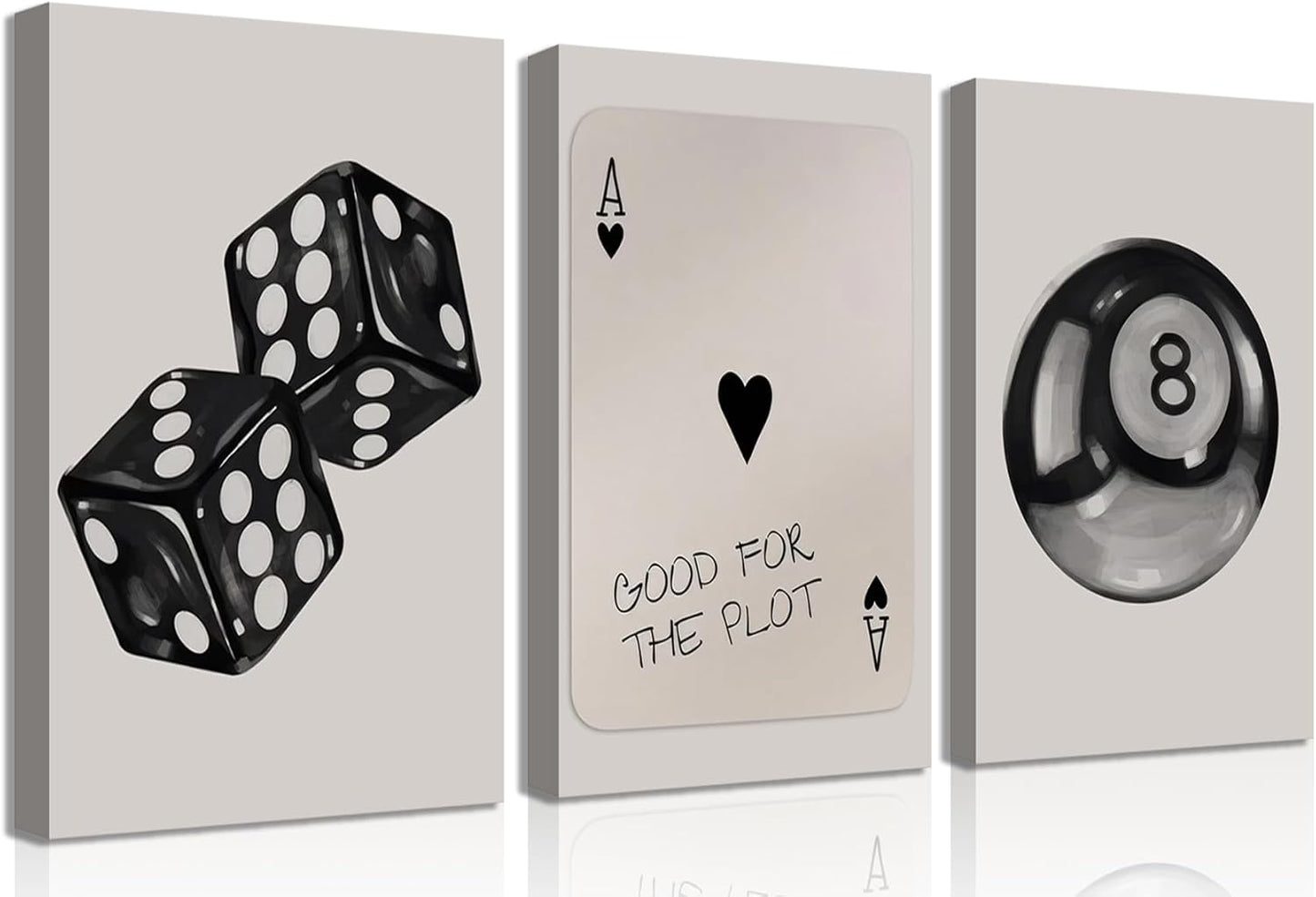 Poker Dice Canvas Wall Art by Funky Retro - Trendy 3-Piece Set for Game Room Decor | 12x16in