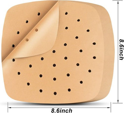 HOFHTD Air Fryer Liners - 200 Pcs Perforated Parchment Paper Sheets, 8.5 Inch for Baking & Steaming