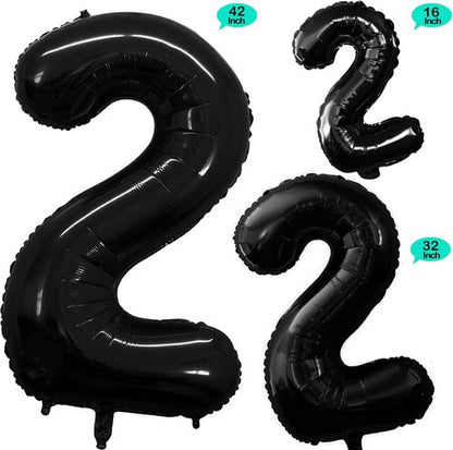 GOER Black Foil Number 2 Balloons - Huge 42 Inch, 32 Inch & 16 Inch for 2nd Birthday & Anniversary Celebrations