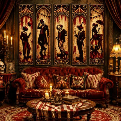 Halloween Clown Banner Set - 5pcs Gothic Circus Wall Decorations, Spooky Party Decor