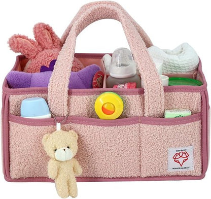 Diaper Caddy Organizer by [Brand Name] - Portable Nursery Storage Basket for Wipes, Diapers & Toys - Large Felt Bin