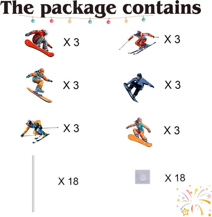 Skiennix 18pcs Ski Cupcake Toppers - Perfect Winter Sports Cake Decor for Skiers & Snowboarders